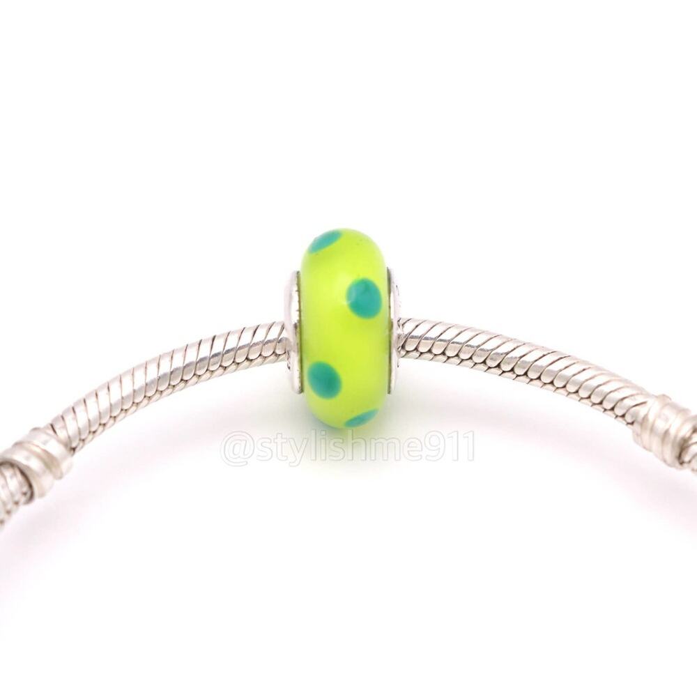Authentic PANDORA Green Polka Dots Glass Murano Charm - Picture 4 of 9